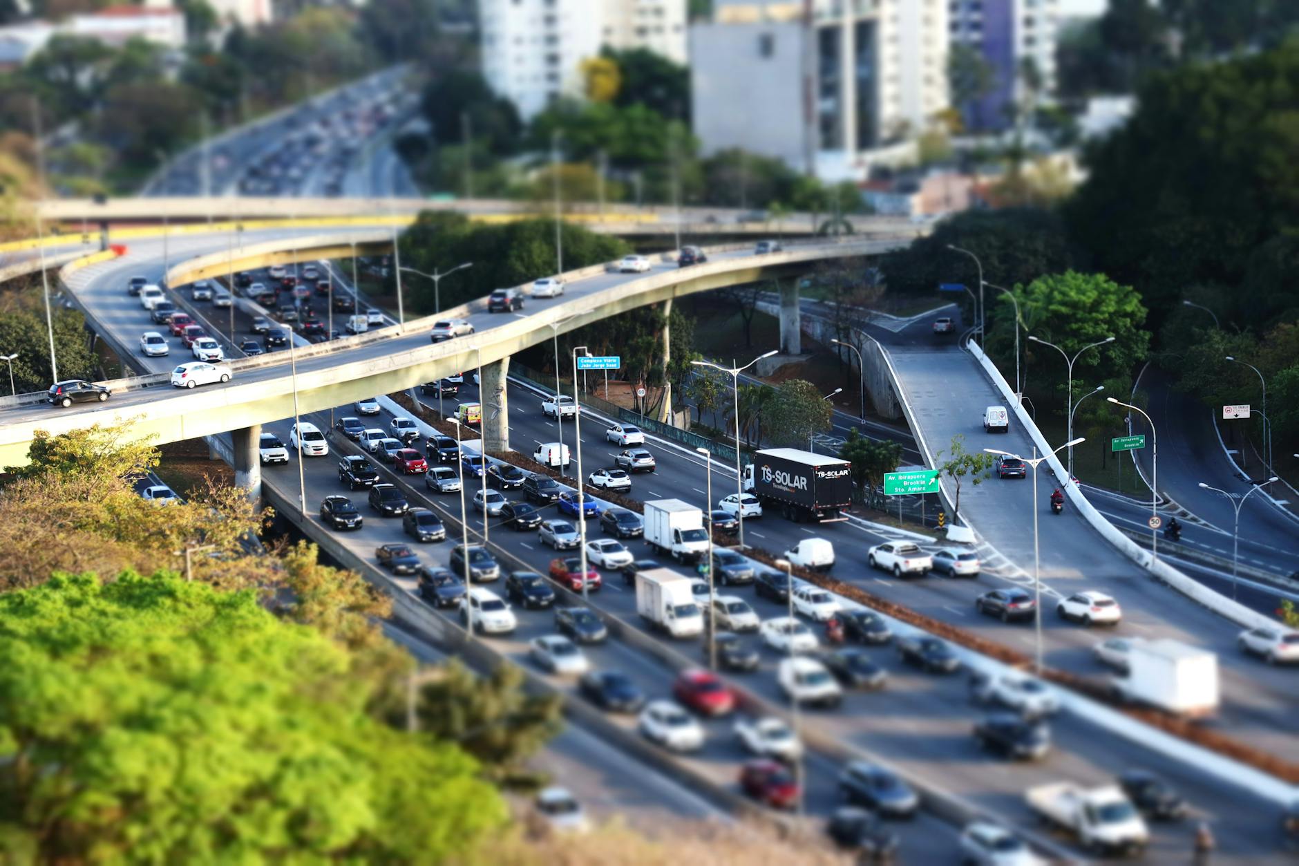 Heavy traffic congestion on a multi-lane highway during rush hour