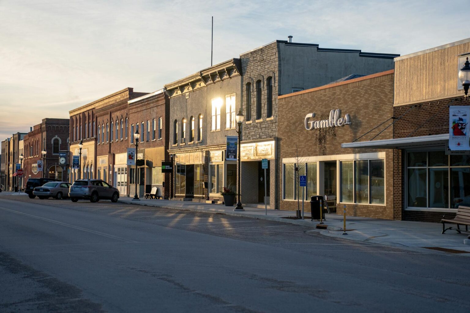 Why Corporate Remote Work Policies Are Driving Small Town Economic Growth Charming main street of a small American town with local businesses and tree-lined sidewalks
