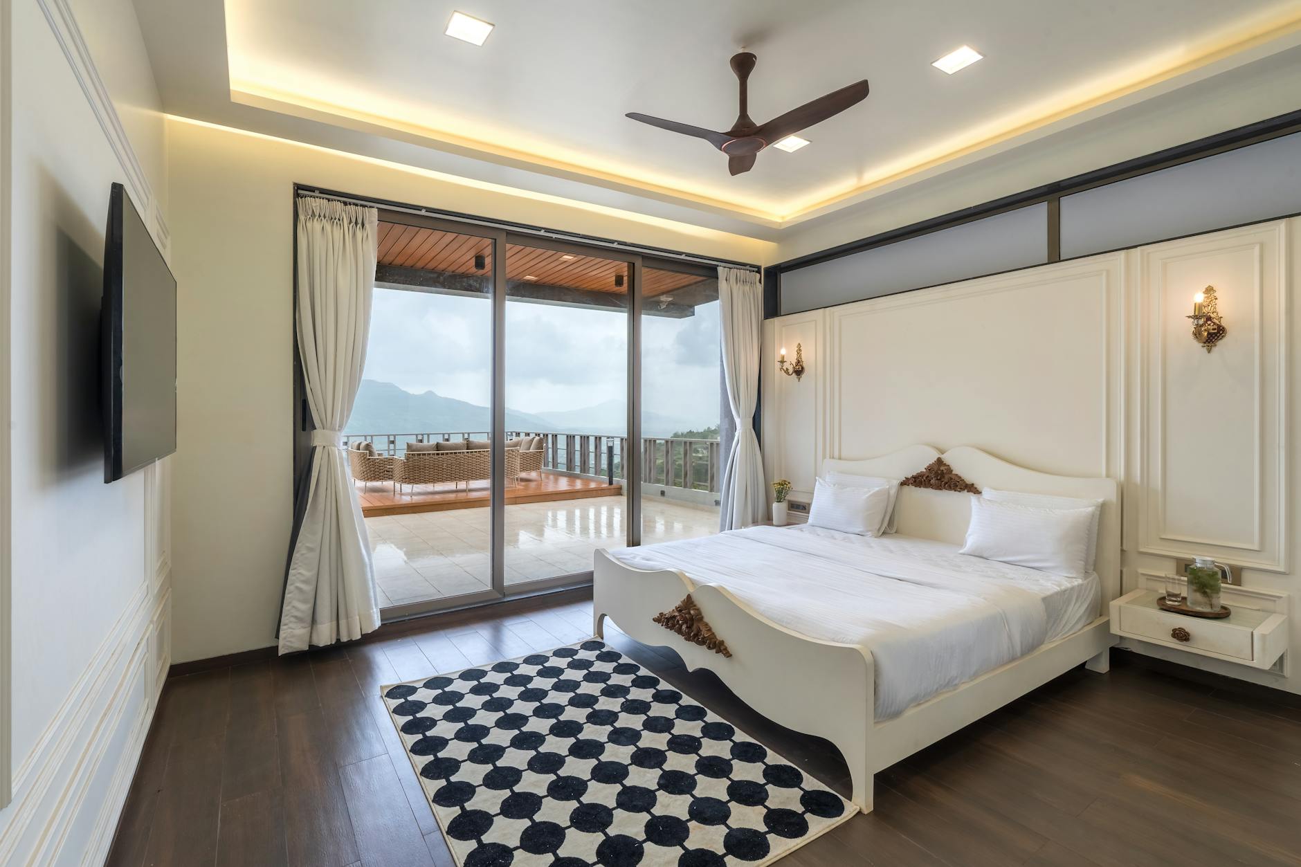 Elegant luxury bedroom interior with premium bedding and modern amenities