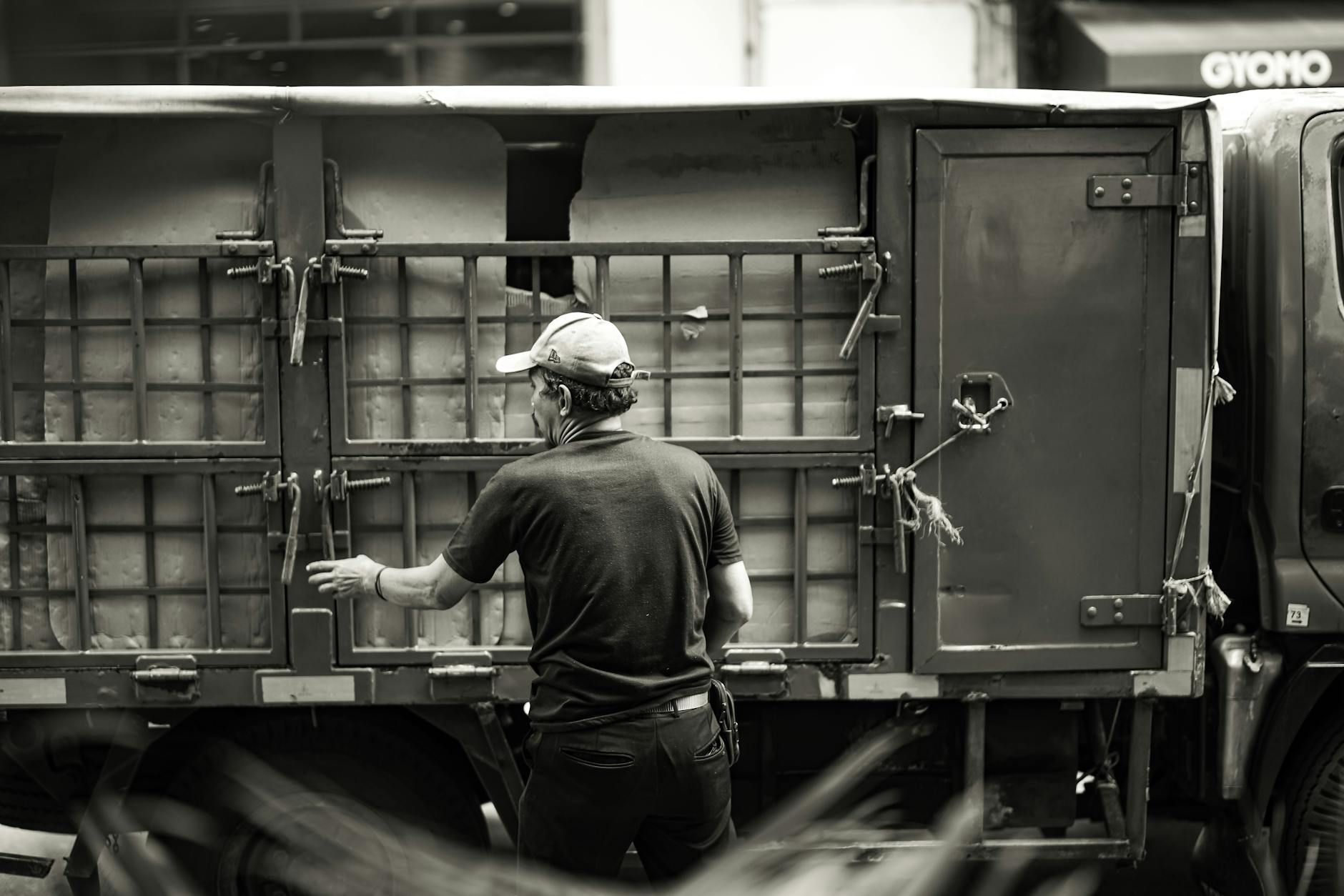 Commercial moving truck loading boxes for business relocation