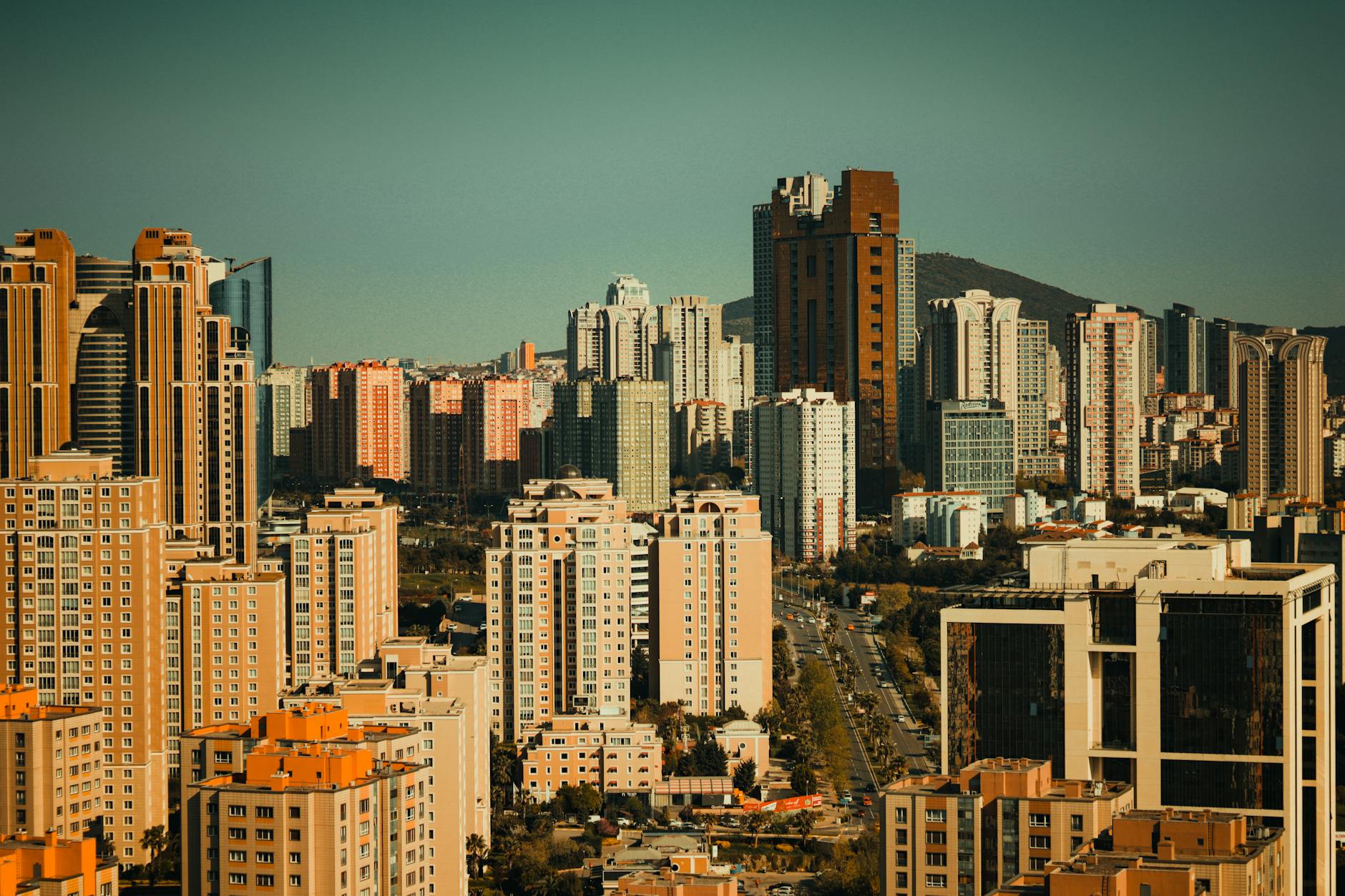 Modern city street with cars and urban transportation