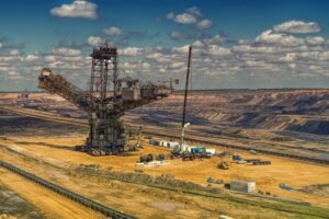 Large mining excavator at mineral extraction site