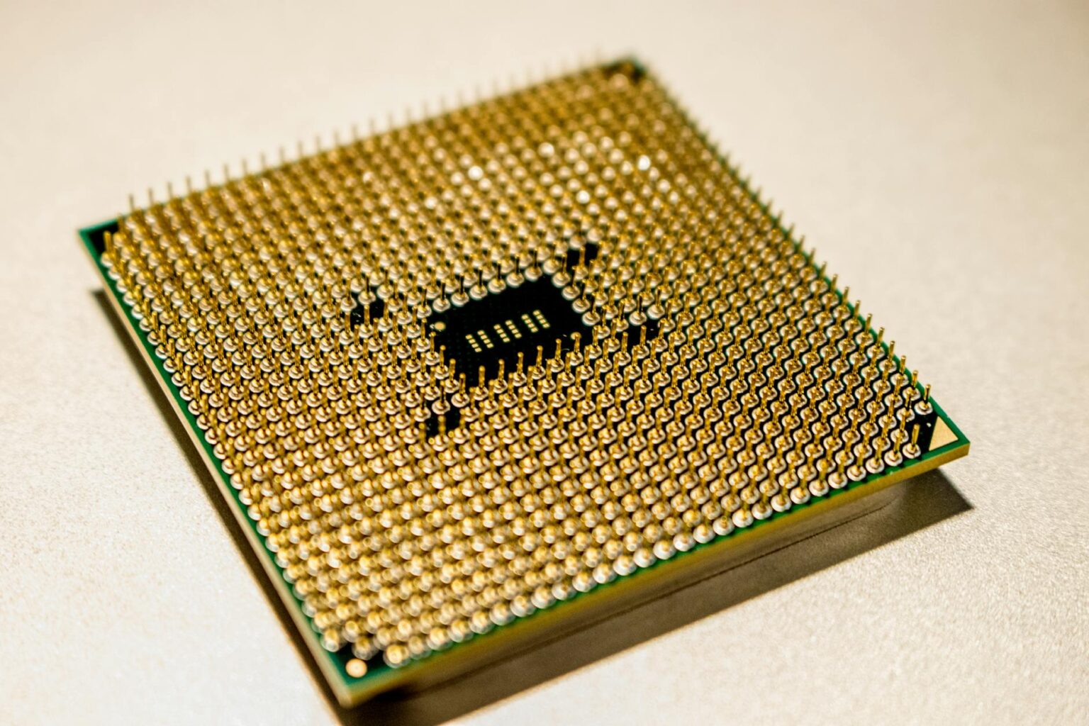 Close-up view of computer memory chips and semiconductors on circuit board