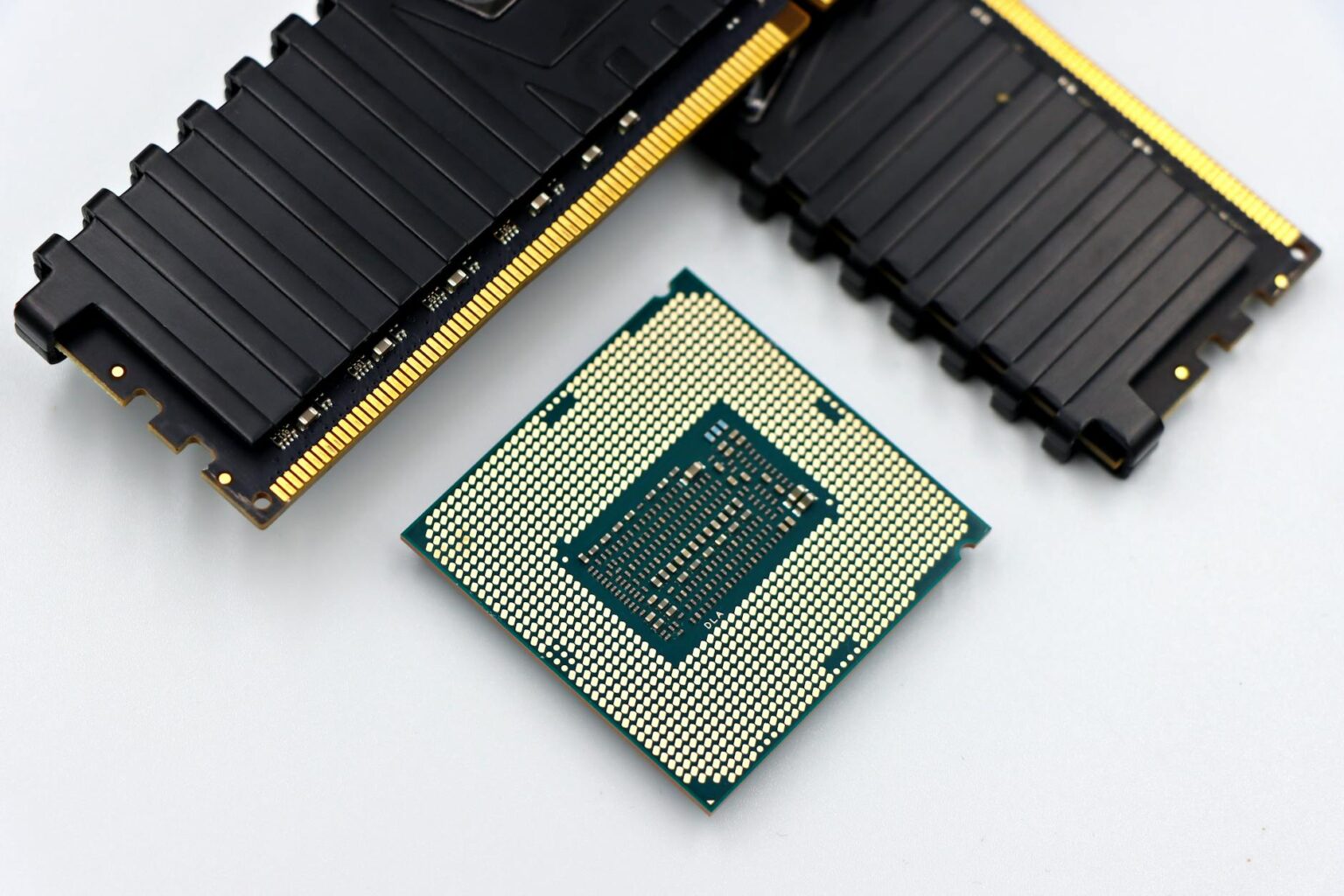 Close-up view of semiconductor chips and circuit boards
