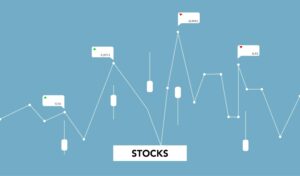 Stock market chart showing declining prices and trading data