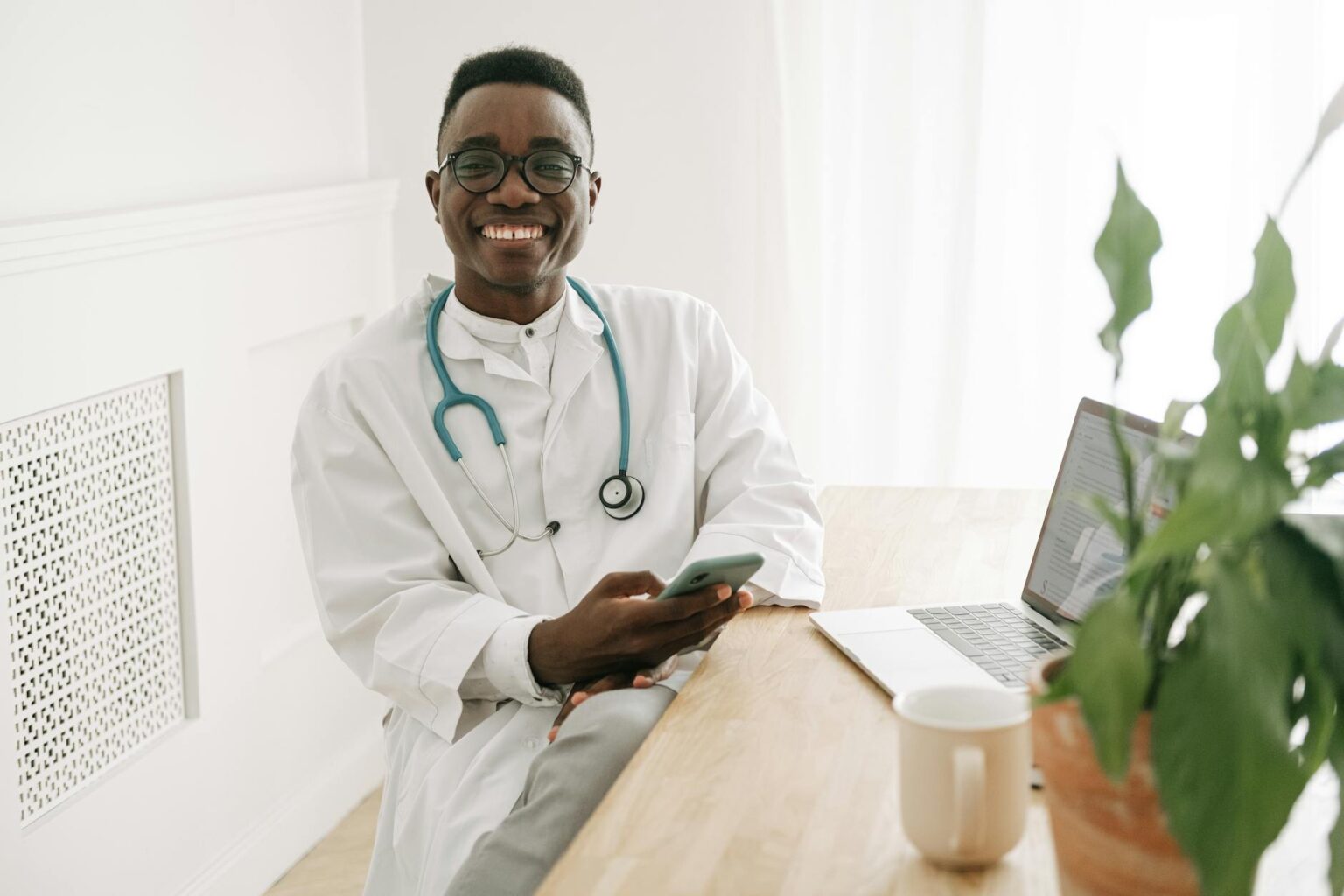 Modern healthcare facility with medical professionals
