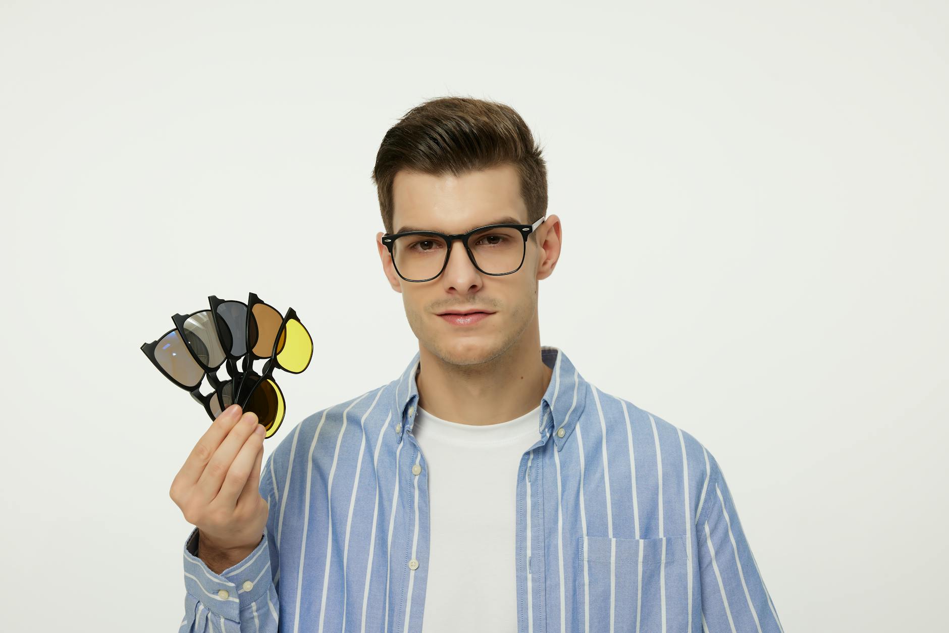 Modern smart glasses device on white surface