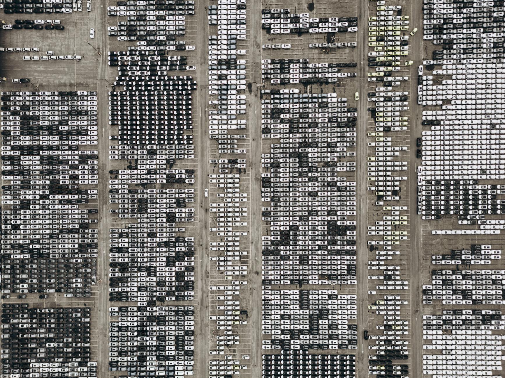 Automotive manufacturing facility with vehicles moving through production line