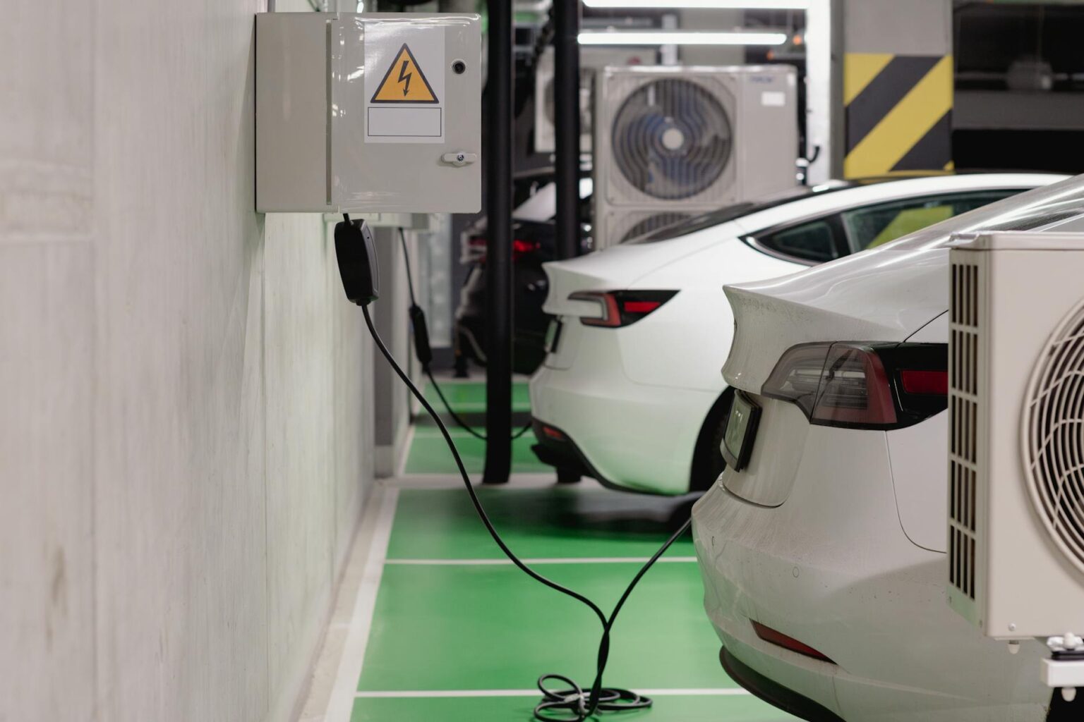 Modern automotive assembly line with electric vehicles in production