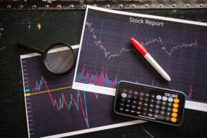 Financial charts showing market decline and trading activity