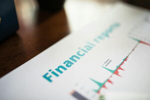 Business financial charts and graphs showing quarterly performance data