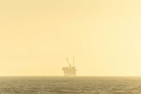Offshore oil and gas platform in ocean waters