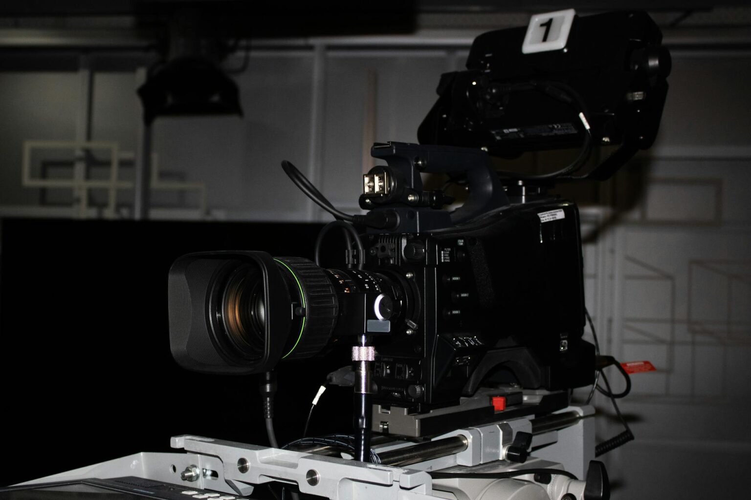 Professional television studio with cameras and broadcasting equipment