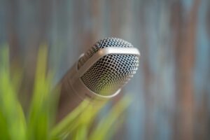 Business executive recording content in modern office setting