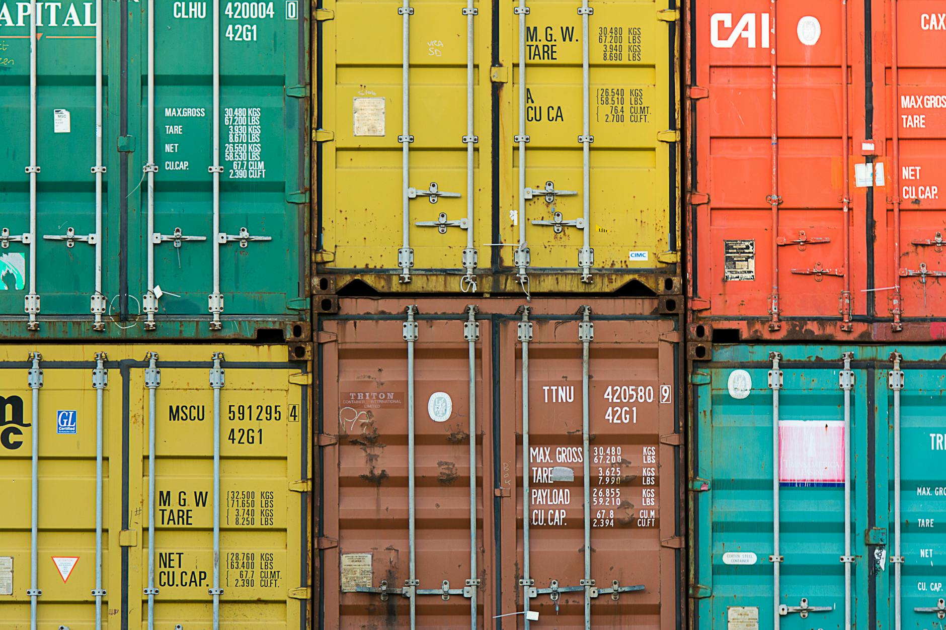 Stacked shipping containers at international trade port