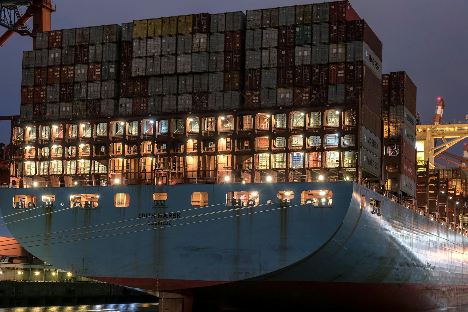 International shipping containers at busy port terminal