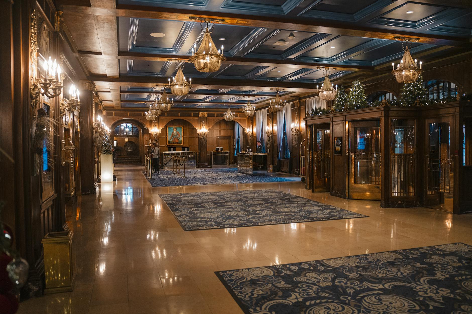 Elegant hotel lobby interior in Vienna with modern furnishings