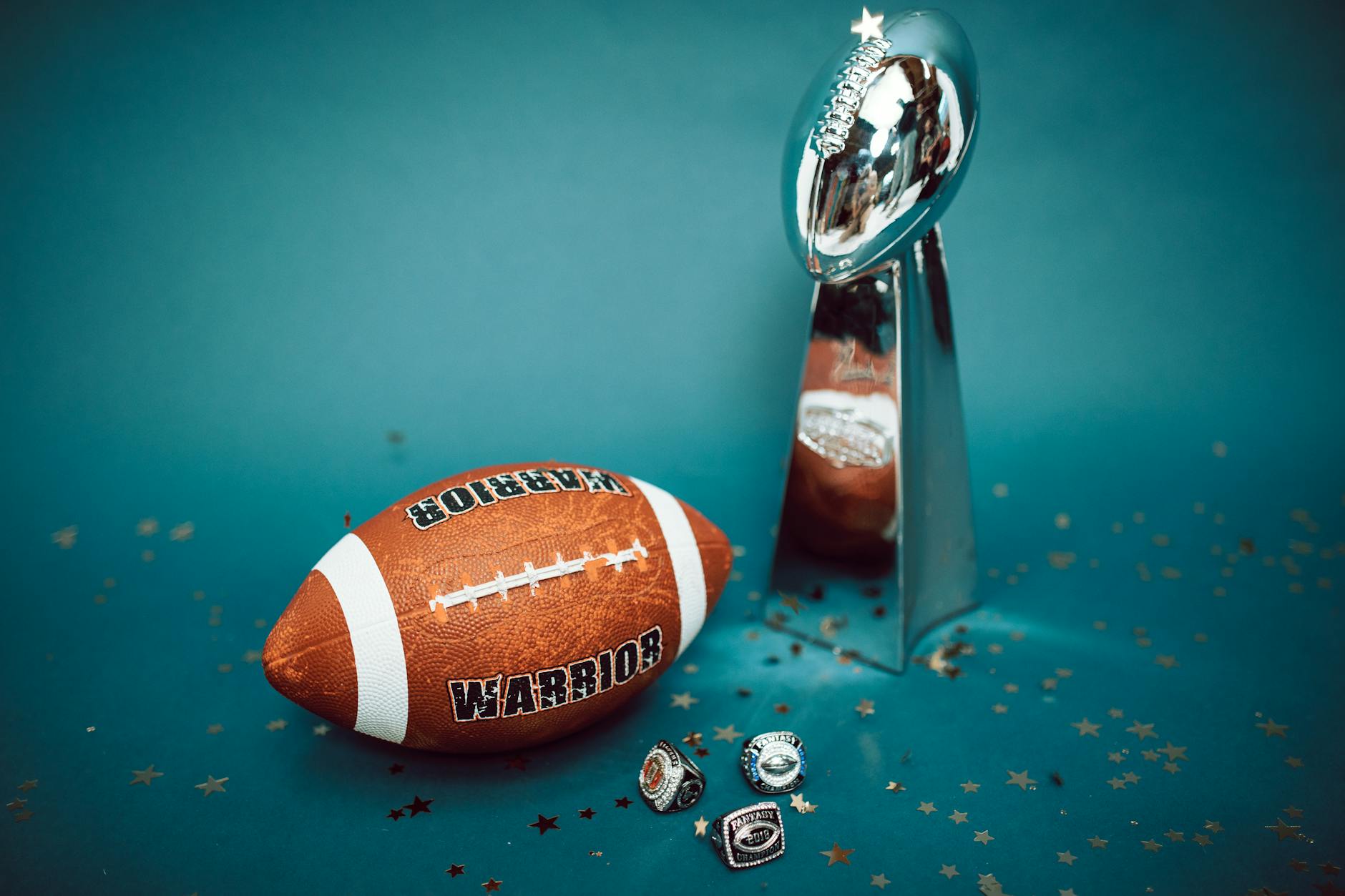Basketball trophy on display with dramatic lighting