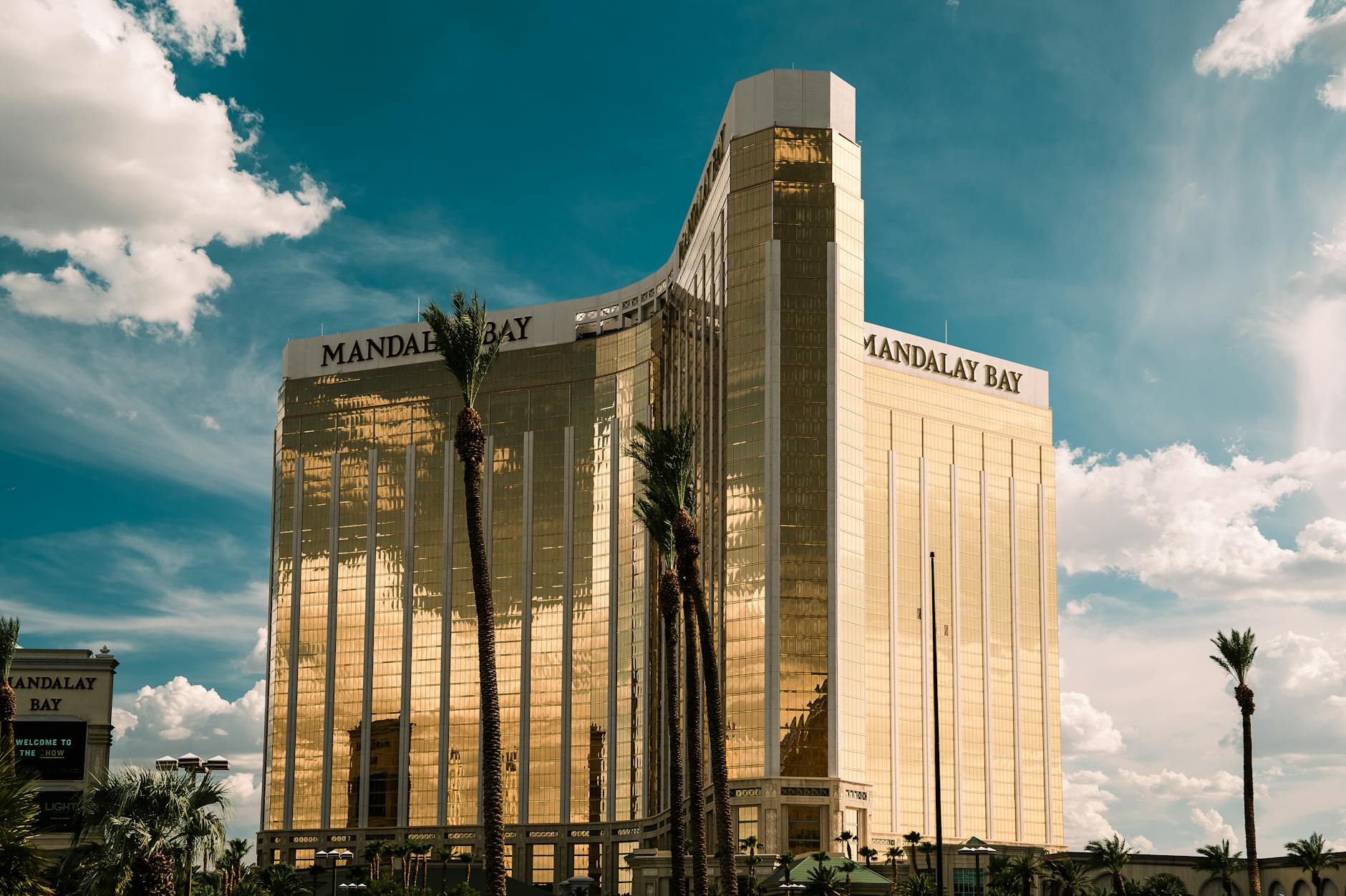 Exterior view of a Las Vegas casino resort at night