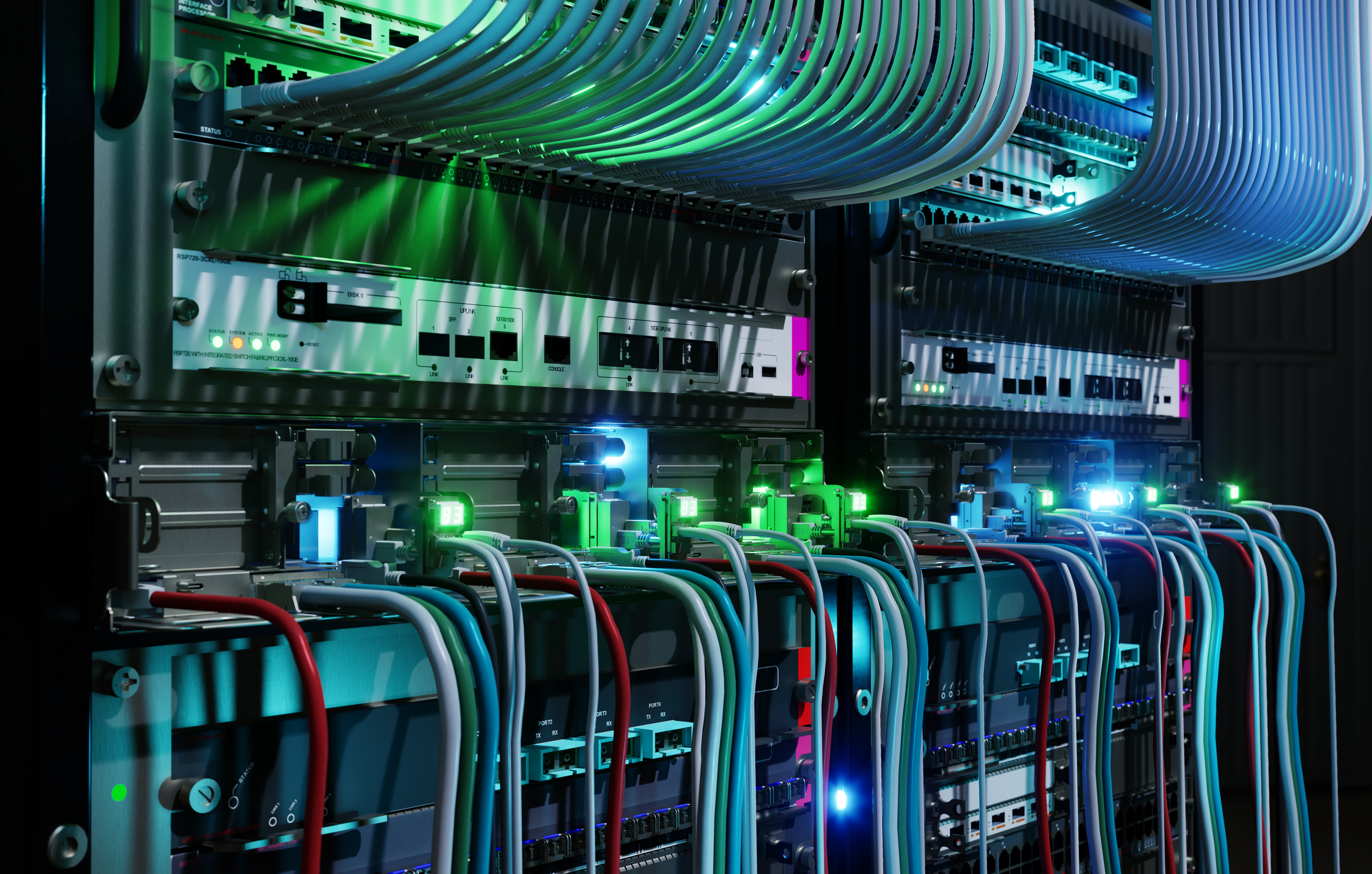 Rows of servers in a modern data center facility
