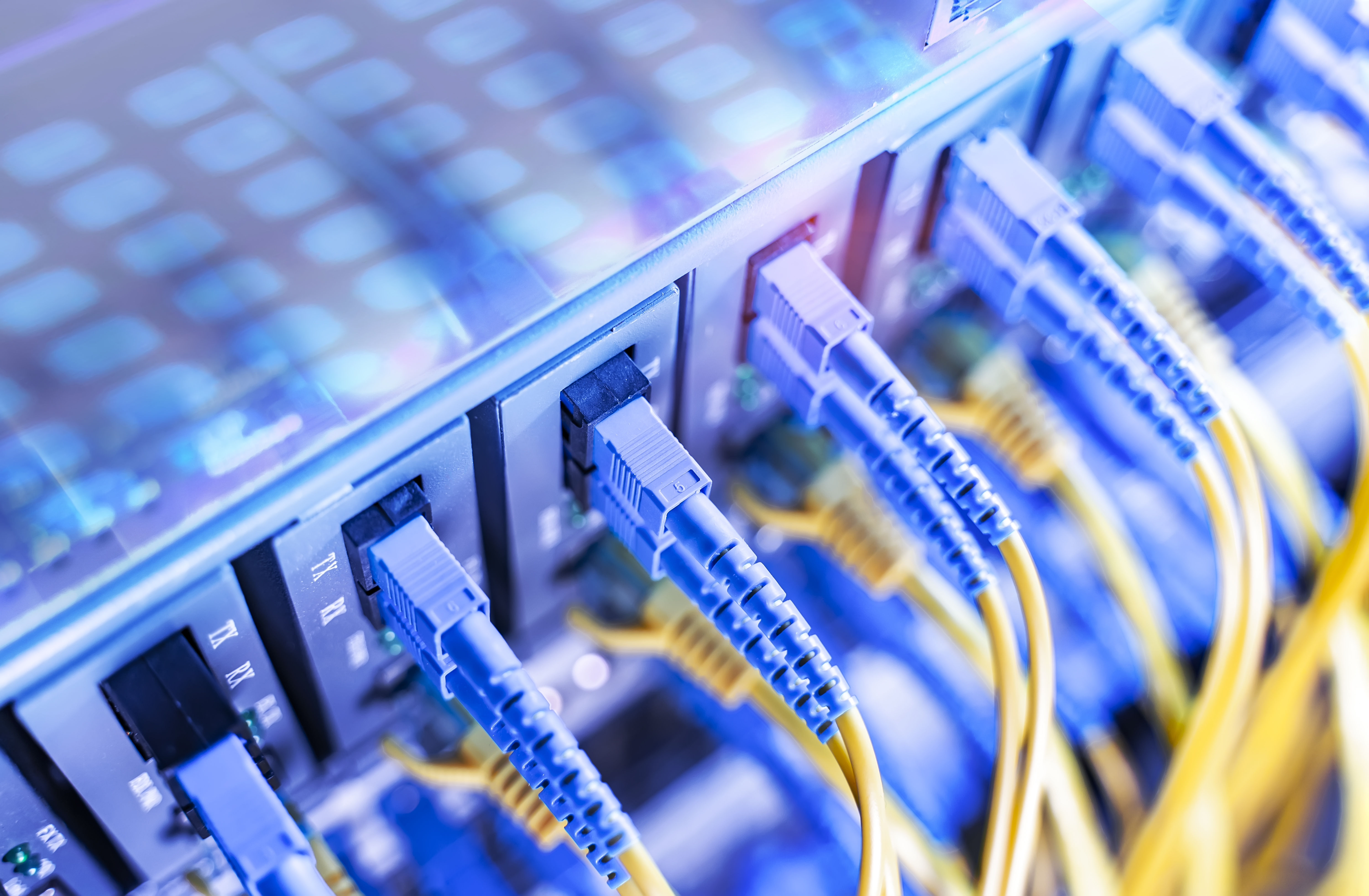 Close-up view of electronic circuit board with optical components