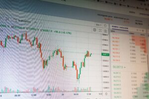Stock market futures display showing declining Nasdaq and S&P 500 figures on a trading screen