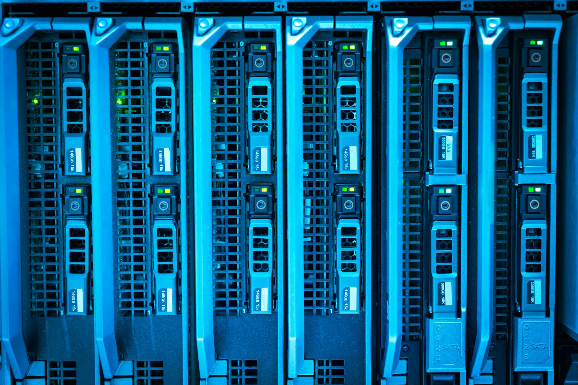 Rows of servers inside a data center representing AI hardware infrastructure