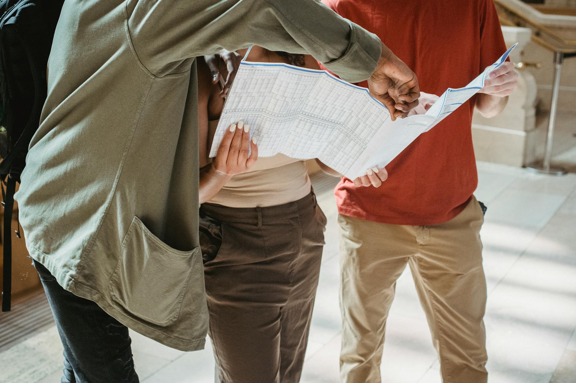 Group of professionals waiting in line at a career fair