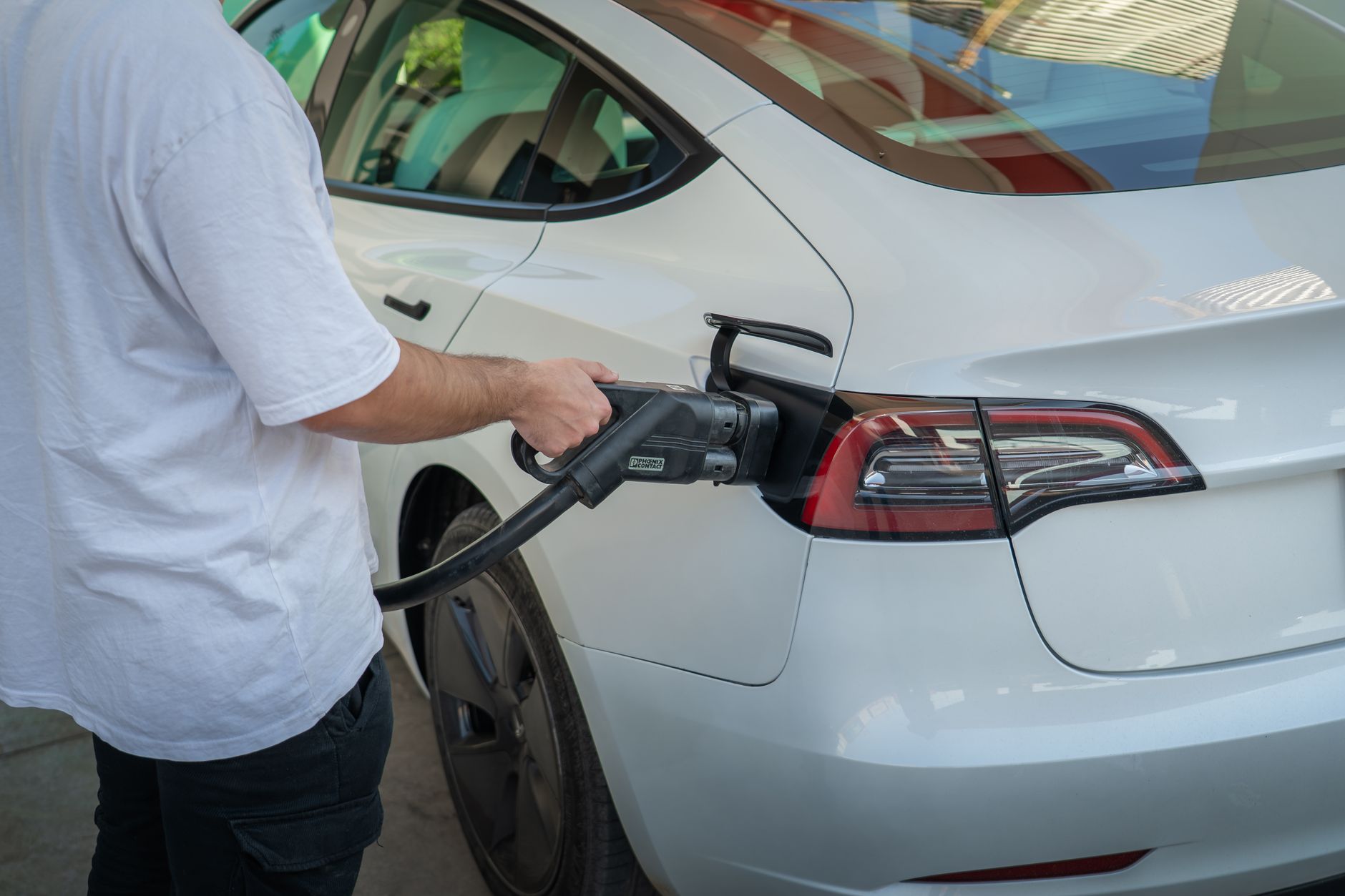 Electric vehicle connected to a charging station
