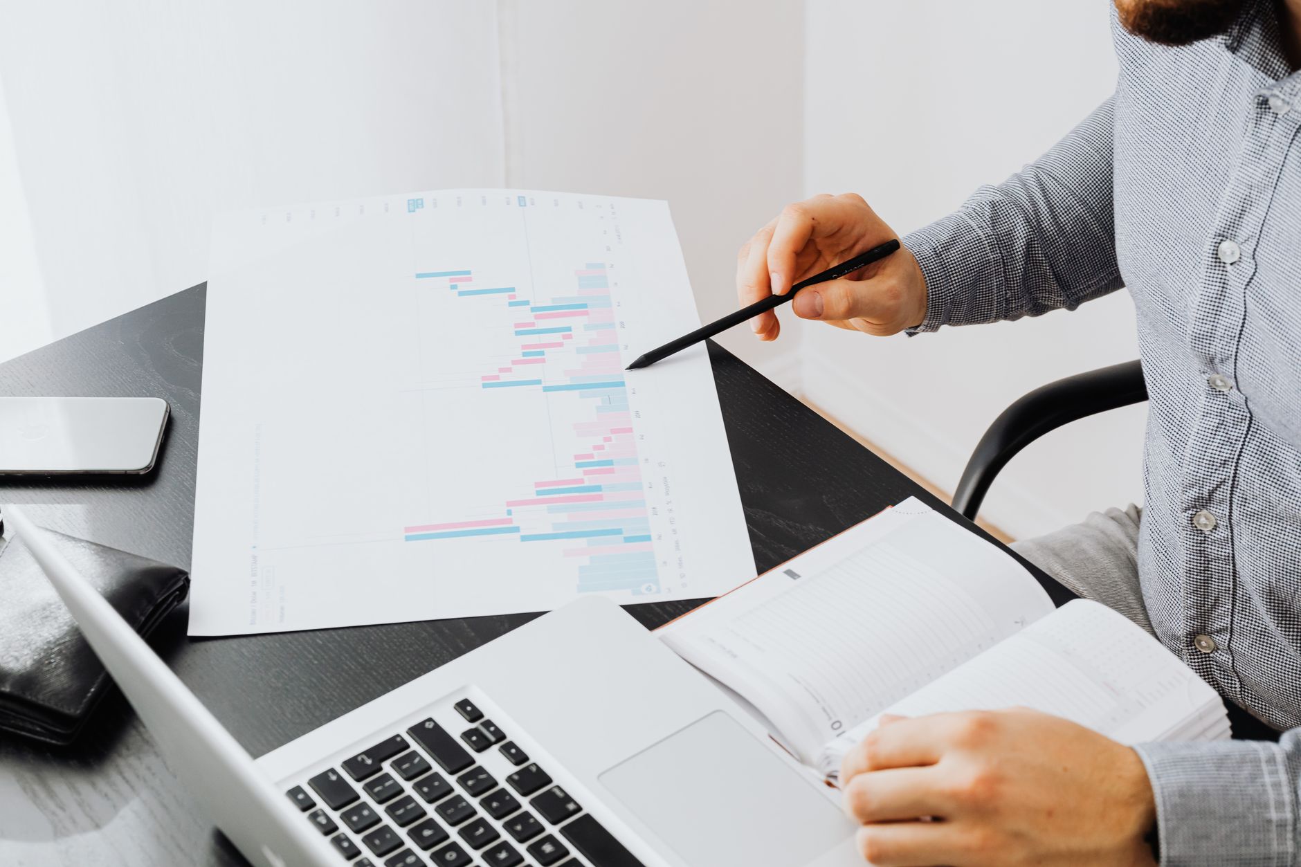 A person reviewing employment data charts on a laptop screen