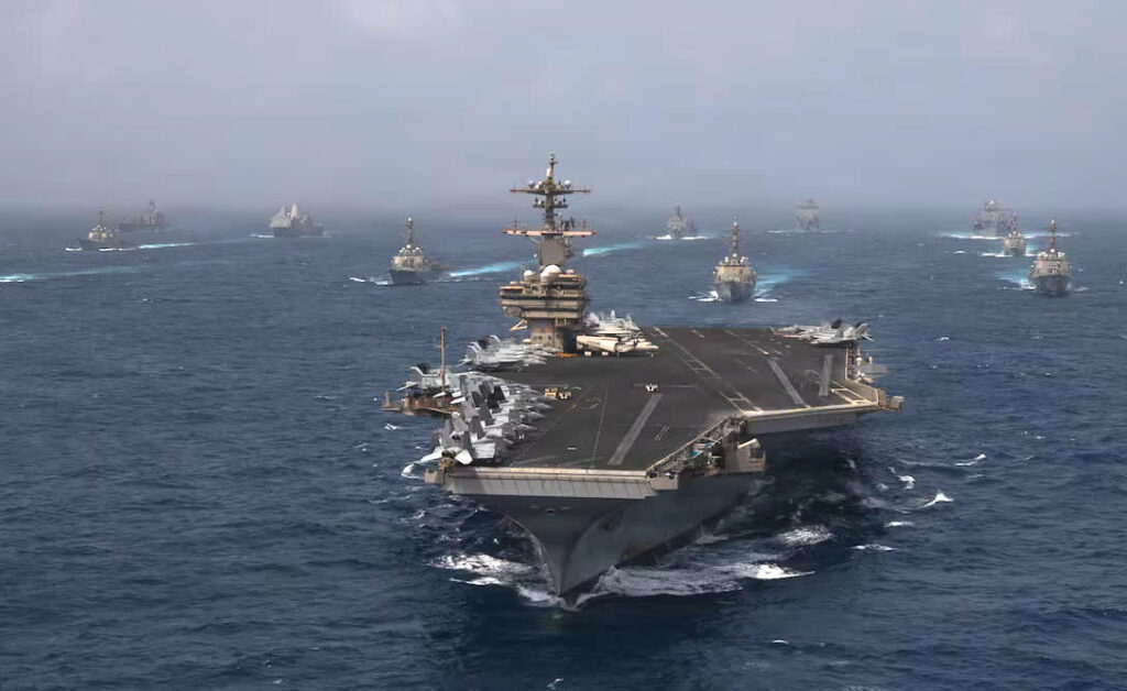 U.S. naval warship patrolling open ocean during military operation
