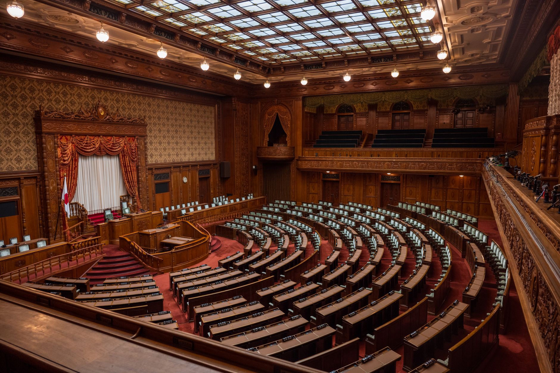Wide view of the United States Senate chamber floor during a session