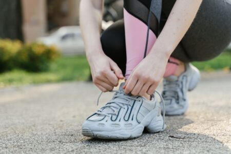 Close-up of premium athletic running shoes on a clean surface
