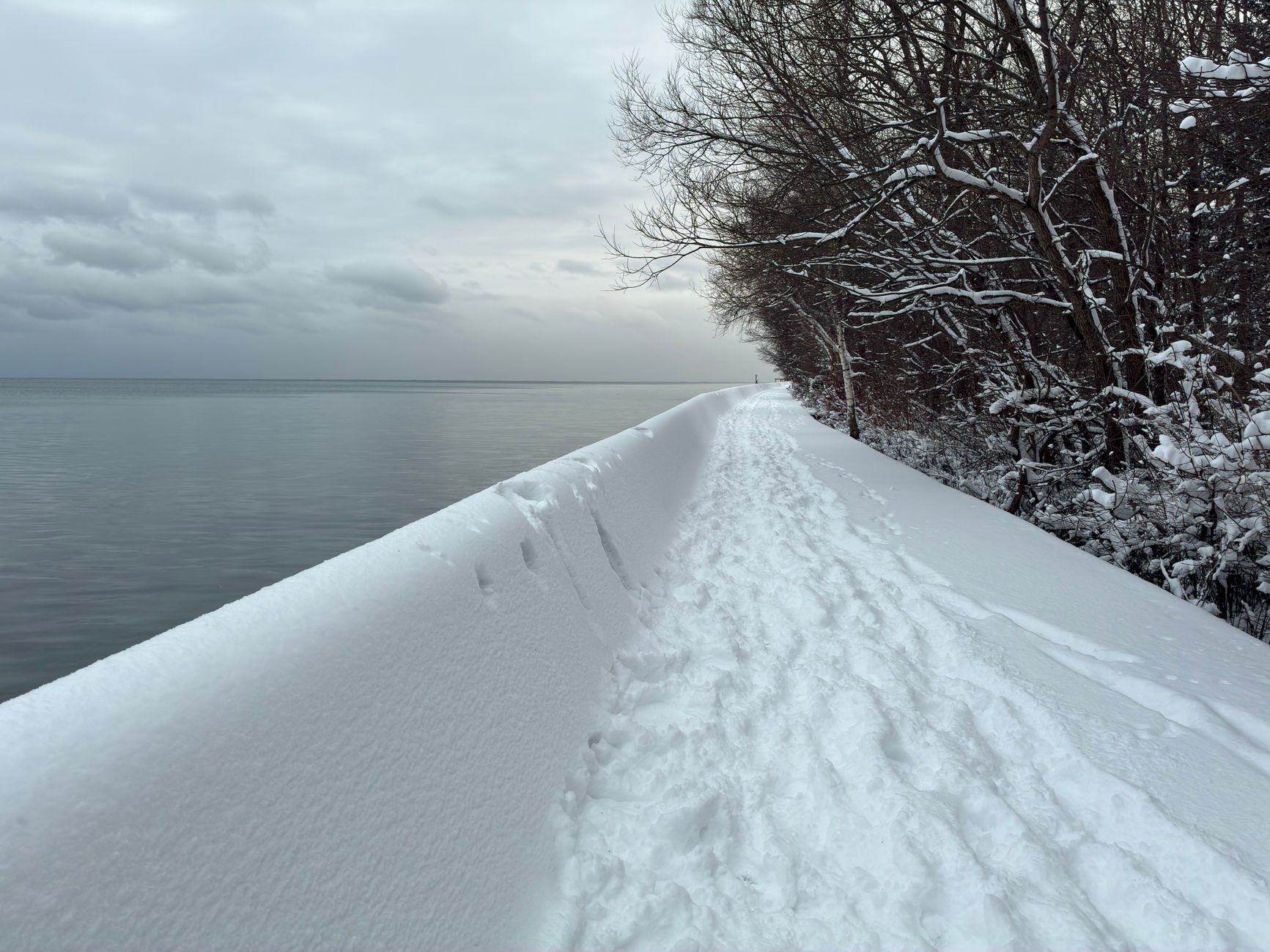 Wide view of Lake Ontario shoreline on a clear day