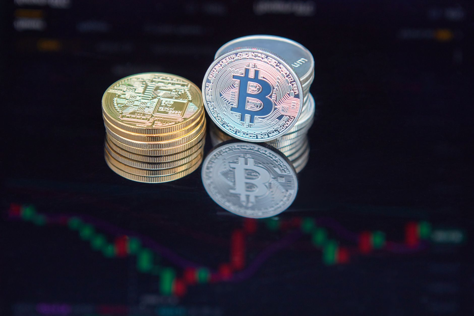 Bitcoin cryptocurrency symbol on a digital trading screen
