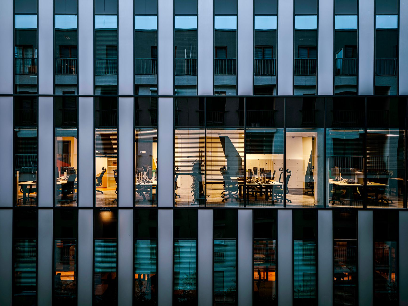 Modern corporate office building exterior in an urban European setting