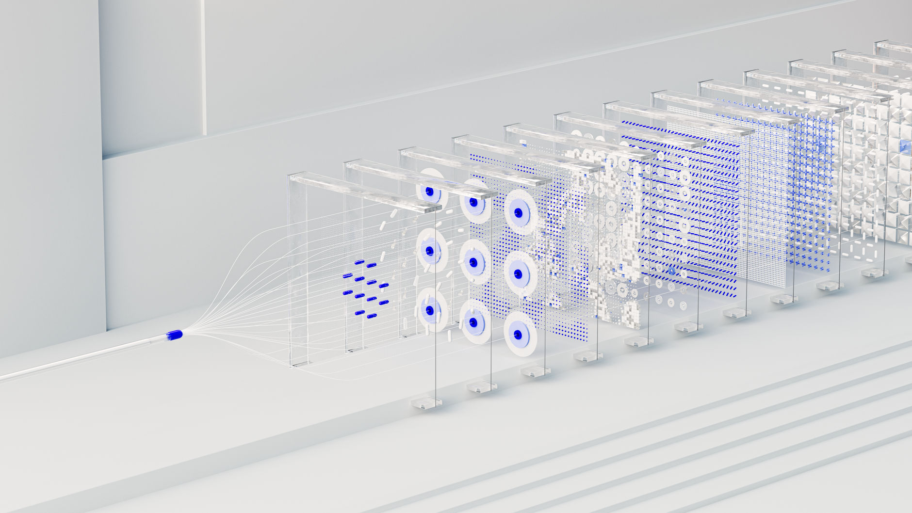 Abstract visualization of AI data processing and neural network activity