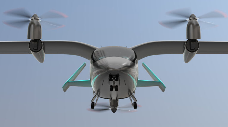 Electric aircraft on a tarmac runway representing the eVTOL industry development phase
