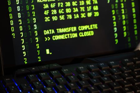 A glowing network security interface representing enterprise cybersecurity monitoring
