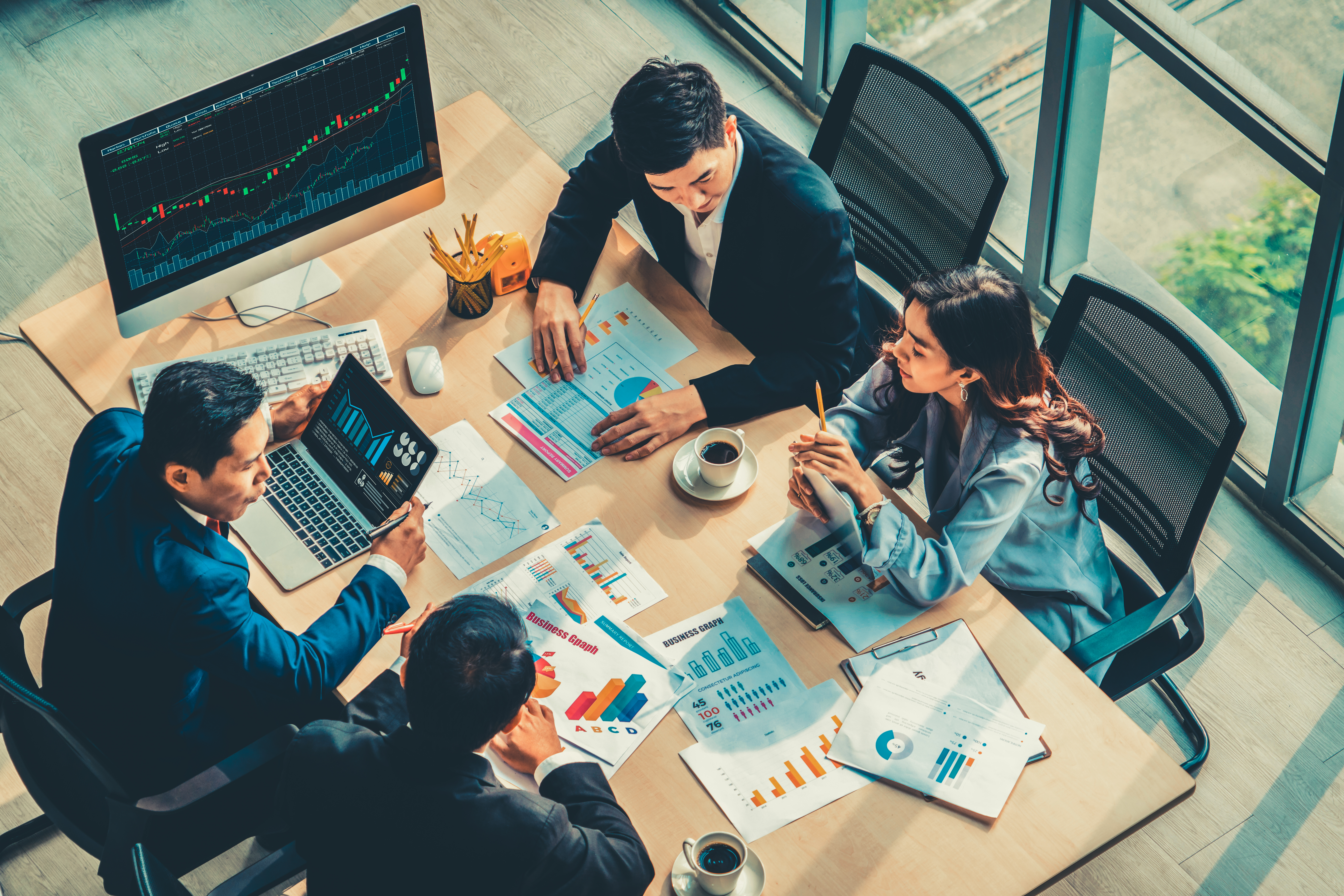 Digital financial charts representing a large corporate investment portfolio