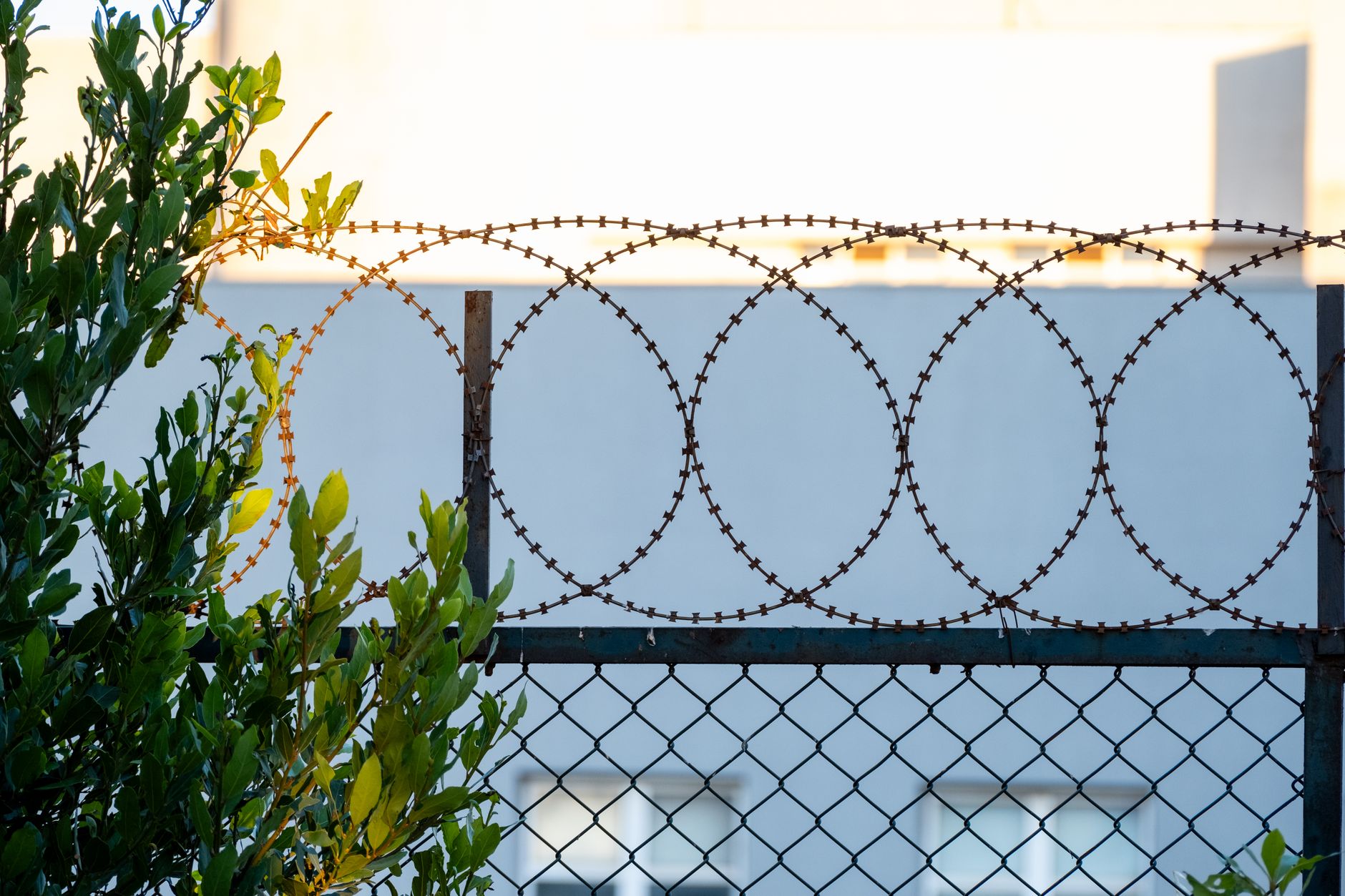Security perimeter fencing at a military base