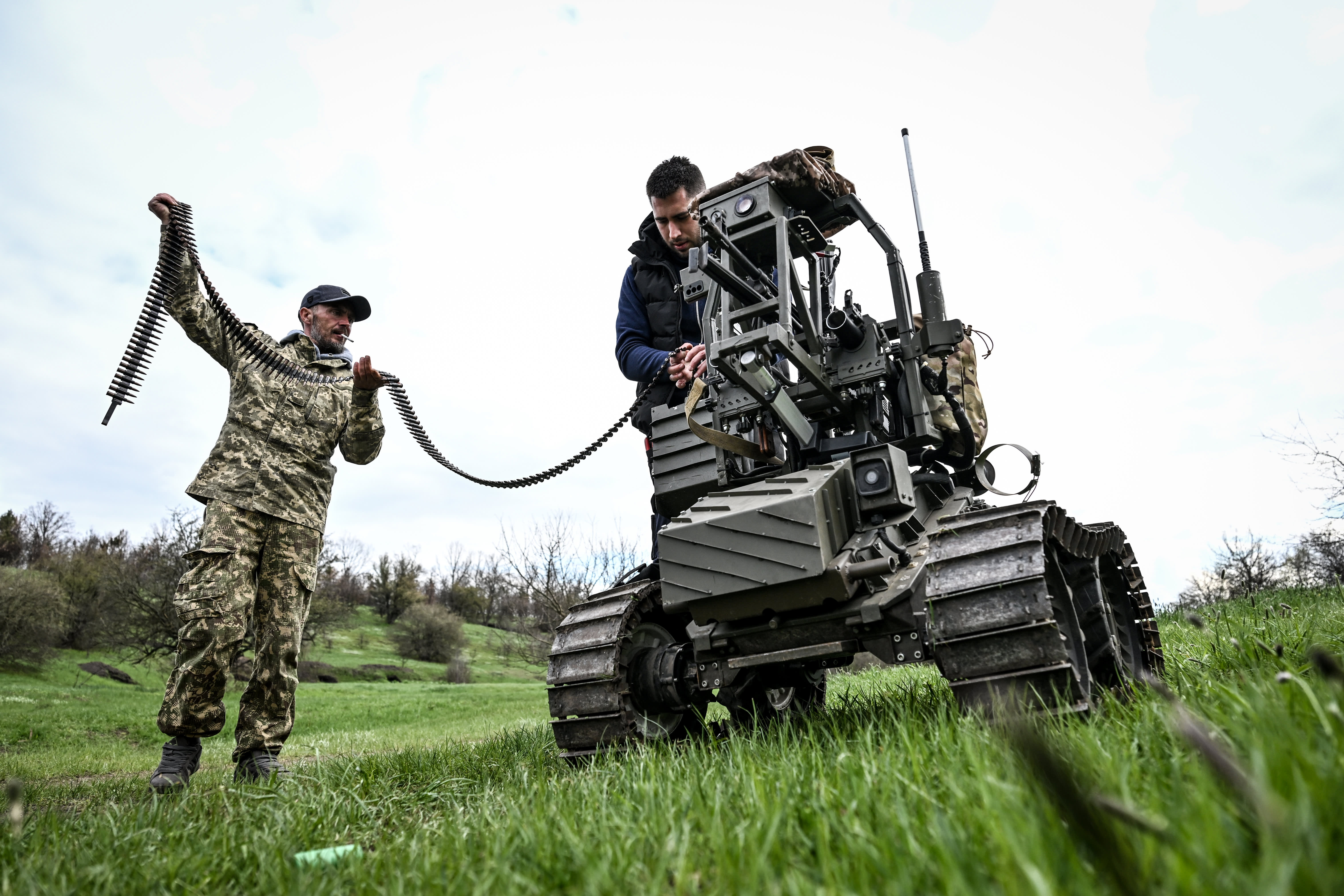 Military drone on an open field representing frontline robotic warfare